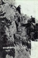 1902 Mountain climbers with climbing equipment on the Rax mountains in Austria / Az Österreichischer Touristen Club előkelő tagjai a már beépített kapaszkodók segítségével másznak. photo