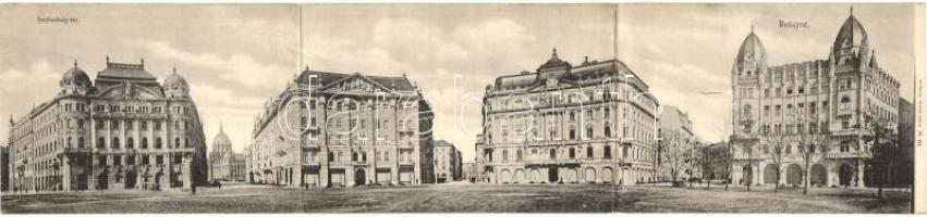 Budapest V. Szabadság tér. Divald Károly 66. három részes panorámalap / three-tiled panoramacard