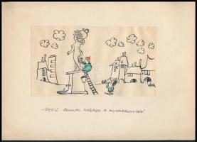 Sajdik Ferenc (1930- ): Megjelent karikatúra, vegyes technika, papír, jelzett. Rajz mérete: 20x11 cm