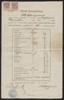 1855 Okmány 15kr CM okmánybélyeggel + bizonyítvány bélyegzéssel