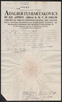 1894 Okmány Kisapponyi Bartakovics Adalbert egri érsek aláírásával és viaszpecsétjével