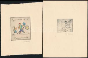 Vadász Endre (1901-1944): Angyalok, 4 db ex libris. (Színezett) rézkarc, papír, jelzett, 3x3,5 és 8,...