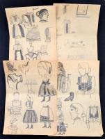 Fabók Gyula (1942-): 9 db népművészeti rajz vázlata. jelzés nélkül