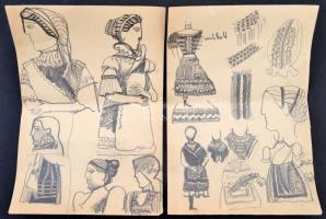 Fabók Gyula (1942-): 9 db népművészeti rajz vázlata. jelzés nélkül
