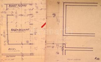 cca 1970 A kaposvári MSZMP székház két tervrajza + Somogy megye rajzos térképe, hozzá borítékkal