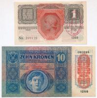 1915. 10K + 1916. 1K mindkettő "Deutschösterreich" felülbélyegzéssel és hamis  "A Mag...