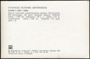 1983 Régi idők kocsija modern fotólapokon, hátoldalon oroszul feliratozva, 7 db, felületükön törésny...