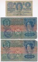 1913-1915. 6db-os vegyes magyar korona bankjegy tétel, közte hamis felülbélyegzések T:III-,IV