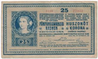 1918. 25K 3129 3mm, hullámos hátlap, hamis Tolna Vármegye Bonyhád Község 1919 felülbélyegzéssel (fake overprint) T:III kis szakadások