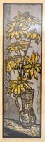 Krajcsirovits Henrik (1929-2007): Nagy sárga virág. Színes linó, papír, jelzett, üvegezett keretben, 48×15 cm