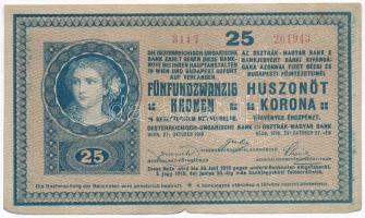 1918. 25K "3117" 3mm, hullámos hátlap, hamis "Kunágotai Hitelintézet 1919" felülbélyegzéssel (fake overprint) T:III kis szakadás