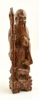 Jelzés nélkül: Shou Lao (örök élet) faragott fa szobor, m: 37 cm