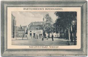 Weesp, Nieuwstraat. Ruitenbeeks Boekhandel / street view with Ruitenbeeks bookshop, leporellocard
