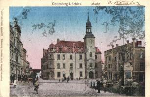 Boguszów, Gottesberg i. Schles.; markt / square. metallic postcard
