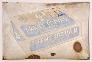 cca 1920 Szent István cikoria, sérült zománctábla, 33×50 cm