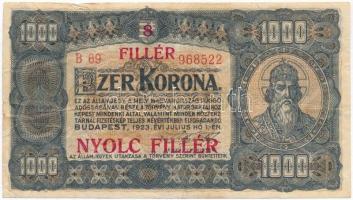 1923. 1000K "8 FILLÉR - NYOLC FILLÉR" felülnyomással T:III Adamo K37B