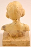 Olvashatatlan jelzéssel: Lány büszt. Alabástrom, kis hibával, márvány talapzaton,m:14 cm