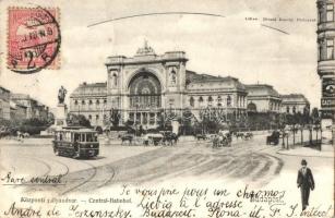 Budapest VII. Keleti pályaudvar, Baross szobor, villamos. Divald Károly 146. sz. (EB)