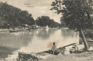 1906 Siófok, Hajókikötő, gőzhajók, halász csónak. Balázsovich Gyula kiadása