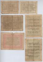 1848. 1Ft + 2Ft (2x) + 5Ft vörösesbarna + 1849. 30kr (2x) "Kossuth bankó" T:III-,IV