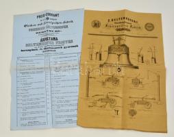cca 1860 Sopron, Seltenhoffer harangöntő és tűzoltószergyár 2db képes hirdetménye magyarul és németül szép állapotban 31x45 cm