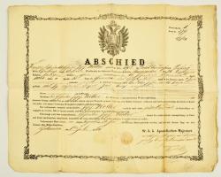 1864 Katonai végelbocsájtó levél (obsit) zsámándi legény részére / Military disarming warrant for Deutsch-Reinersdorf citizen 50x40 cm