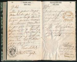 1860 Vándorkönyv, belül jó állapotban, sok pecséttel és bejegyzéssel / wander book