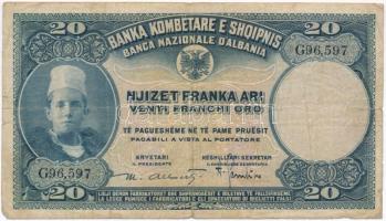 Albánia 1926. 20Fr T:III- Albania 1926. 20 Franka Ari C:VG