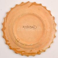 Mázas Korondi fazekas falitányér, kézzel festett, kopott, d:24,5 cm