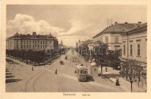 Temesvár, Timisoara; Küttl tér, villamos, Kőbányai-Dreher sörcsarnok, Elite kávéház / square, tram, beer hall, café (from postcard booklet)