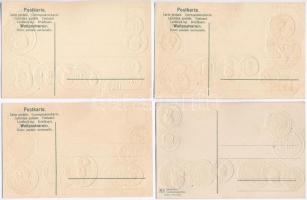 15 db RÉGI numizmatikai motívumlap, különböző országok érmei, zászlóval. Dombornyomott litho képesla...