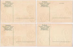 15 db RÉGI numizmatikai motívumlap, különböző országok érmei, zászlóval. Dombornyomott litho képesla...