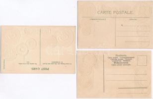 15 db RÉGI numizmatikai motívumlap, különböző országok érmei, zászlóval. Dombornyomott litho képesla...