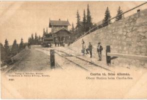 Tátra, Magas Tátra, Vysoké Tatry; Csorba tó, felső állomás, fogaskerekű vasút. C. Schröter kiadása / funicular railway station (EK)