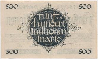 Németország / Weimari Köztársaság / Darmstadt 1923. 500.000.000M szükségpénz, rajta pecsét maradéval...