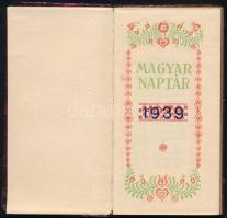 1939 Magyar Naptár, bőr kötéses tárcanaptár, aranyozott lapszélekkel, használatlan