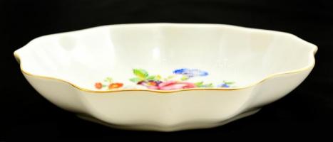 Hollóházi virág mintás tálka, matricás, jelzett, hibátlan, 17,5×14 cm