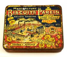 cca 1910 Biscuits Parein zomácozott süteményes doboz. 7x9 cm