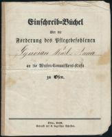 1856 Buda, A Budai Árvaszék által kiadott személyre szóló támogatások számadókönyve