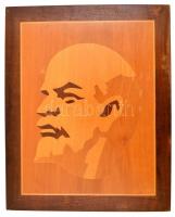 Fa intarziás Lenin portré, 40×32 cm