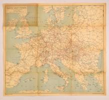 cca 1935 Európa vasúti térképe, a hivatalos menetrendkönyv melléklete, tervezte Tallián Ferenc, kiadja a Magyar Földrajzi Intézet Rt., szakadással, 57x52 cm