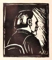 Nagy Vince (1939-): Kodály Zoltán. Linómetszet, papír, jelzett a hátoldalán, üvegezett keretben, 6×5 cm