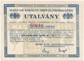 1932. Magyar királyi osztálysorsjáték utalvány megrendelőlap, sorszámozott T:II