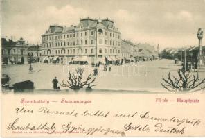 1899 Szombathely, Fő tér, üzletek. Knebel kiadása (EK)