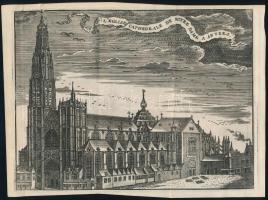 cca 1743 Az antwerpeni katedrális, rézmetszet Jean-Baptiste Christyn "Les délices des Pays-Bas" című művéből, 15×20 cm