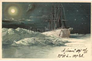 1895 Die Fram nach der grossen Eispressung. Meissner & Buch Künstler-Postkarten Serie 1016. Aus Nansen in Nacht und Eis / Nansen and Johansens expedition to the North Pole. litho