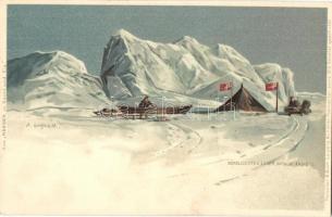 Nördlichstes Lager; Meissner & Buch Künstler-Postkarten Serie 1016. Aus Nansen in Nacht und Eis / Nansen and Johansens expedition to the North Pole, litho s: A. Goldfield