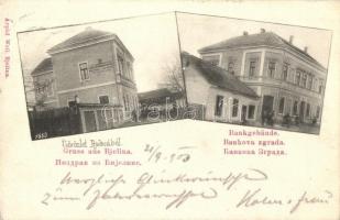 Bjelina, Bijeljina; Bankgebäude / bank, iskola. Árpád Weil kiadása / bank, school (EK)