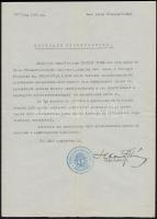 1913-1938 Vegyes okmány tétel, összesen 6 db: működési bizonyítványok, szabályzat, kecskeméti törvén...