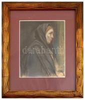 Kacziány Ödön (1852-1933): Öregasszony. Vegyes technika, papír, jelzett, üvegezett keretben,  23×18 ...